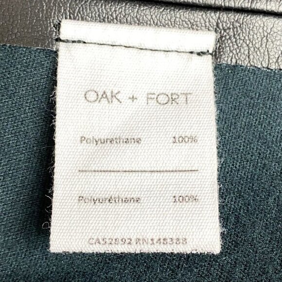 OAK + FORT BLACK FAUX LEATHER V-NECK SHORT SLEEVE BUTTON FRONT MINI DRESS - M - Picture 7 of 7